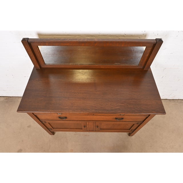 Brown Stickley Brothers Antique Mission Oak Arts & Crafts Sideboard or Bar Cabinet, Circa 1900 For Sale - Image 8 of 12