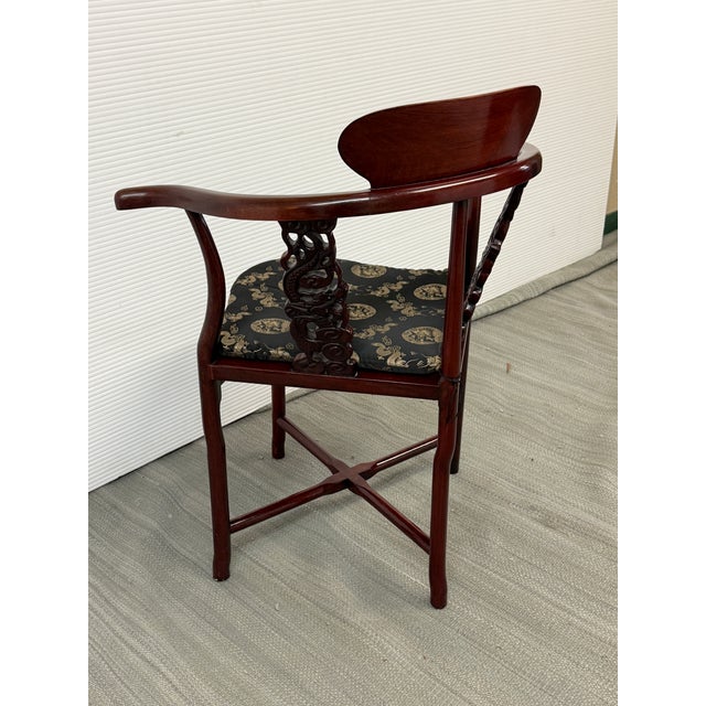 Oriental Hand Carved Corner Armchair For Sale - Image 9 of 12