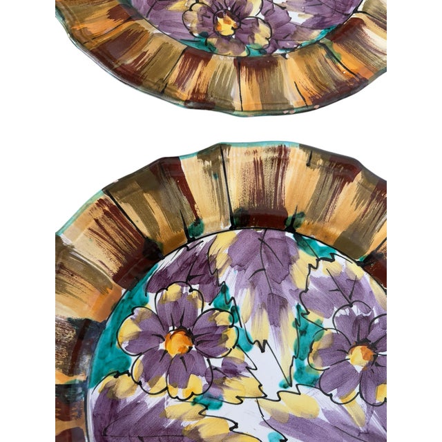 Mid Century 1960’s era hand painted dinner plates made in Italy. These plates are hand painted with browns, purple, teal...