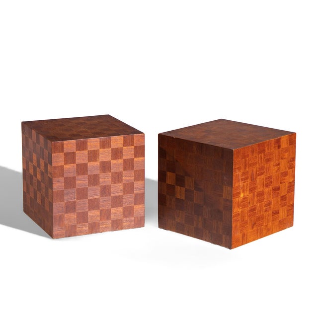Mid-Century Modern Thayer Coggin Style Mid Century Walnut Parquet Cube End Tables - Pair For Sale - Image 3 of 11