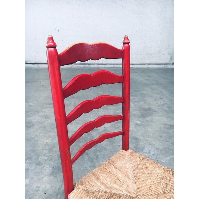 Set of Rustic Red High Ladder Back Wood & Rush Chair Set, 1930s For Sale - Image 12 of 18