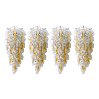 Mid-Century Modern Italian Murano Leaf Glass Wall Sconces from Mazzega, 1970s, Set of 4 For Sale