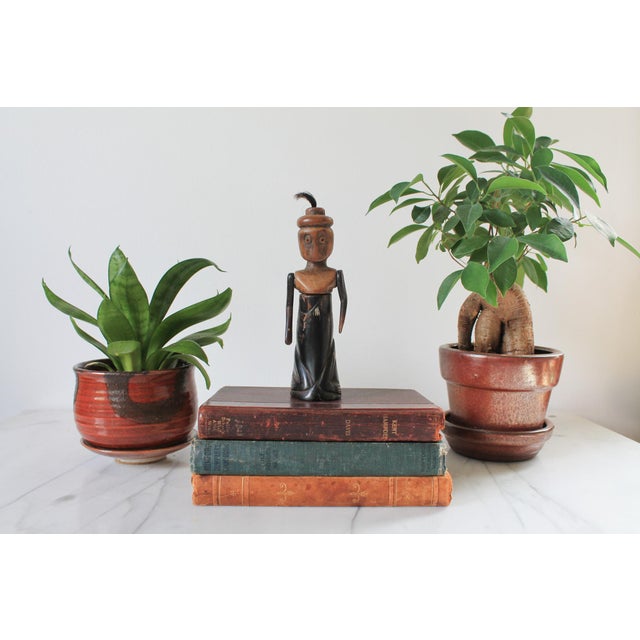 Vintage African Folk Art Sculpture or Doll Carved From Wood and Dark Horn For Sale - Image 12 of 14