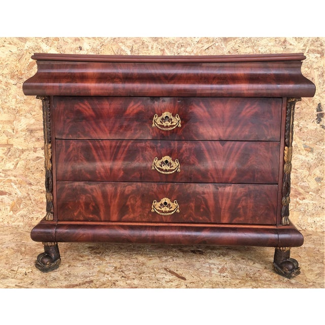 About 1830s French Empire mahogany chest with four drawers and gilded edges Beautiful wooden root. Details PRODUCTION TIME...
