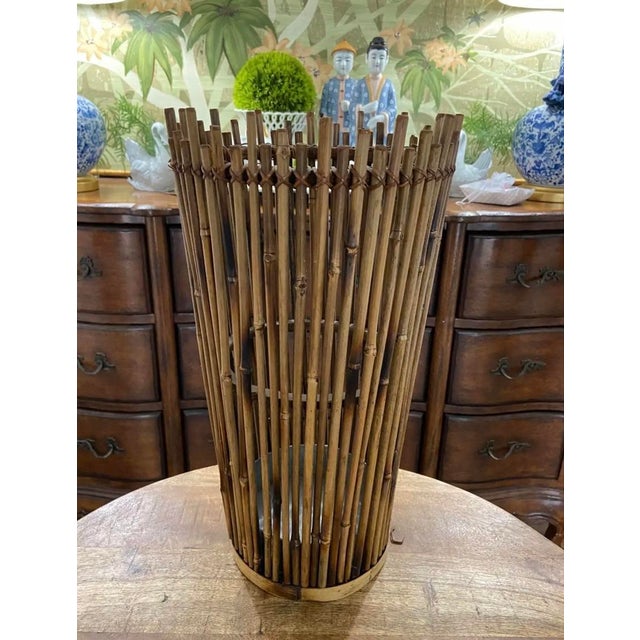 Camel Mid 20th Century Natural Rattan Bamboo Umbrella Stand or Cane Holder For Sale - Image 8 of 8