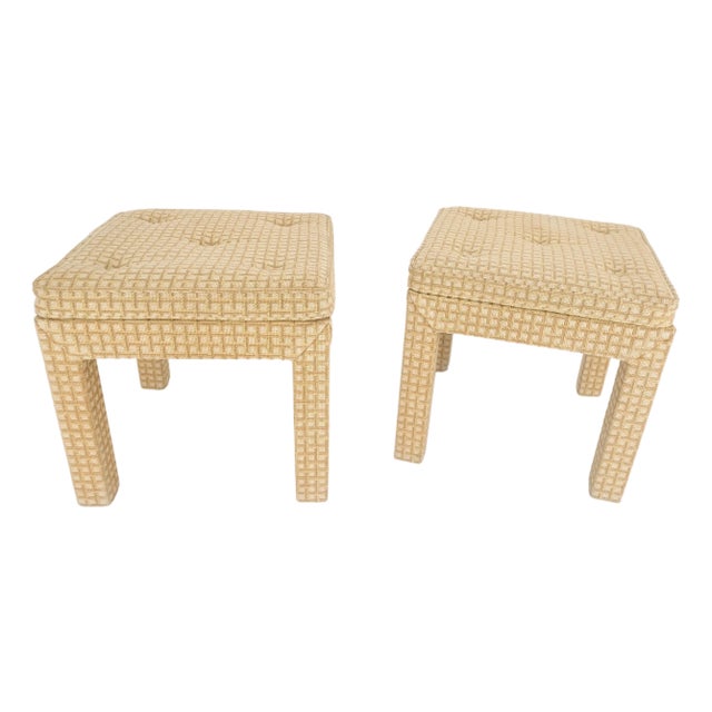 Pair of Square Upholstered Cream & White Benches in Style of Billy Baldwin For Sale