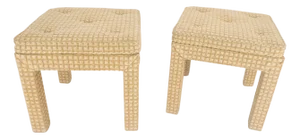 Pair of Square Upholstered Cream & White Benches in Style of Billy Baldwin