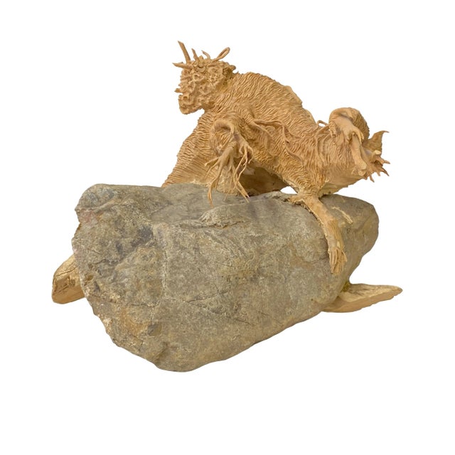 Contemporary Artistic Natural Wood on Stone Carve Into Chinese Ginseng Root Sculpture For Sale - Image 3 of 7