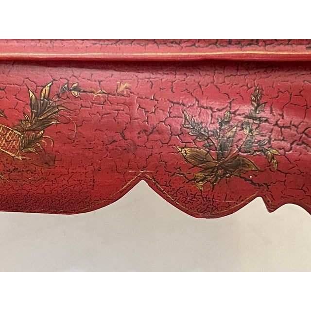 Vintage George II Style Red Chinoiserie Lacquer Bench / Upholstered Ottoman For Sale - Image 15 of 15