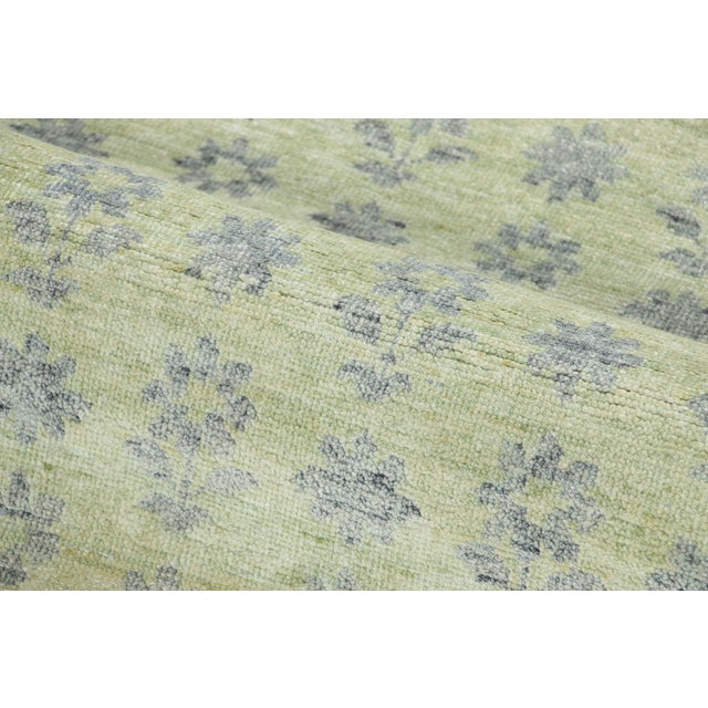 Rug & Kilim’s Block Print Square Rug With Sage Green Field and Floral Patterns For Sale In New York - Image 6 of 7