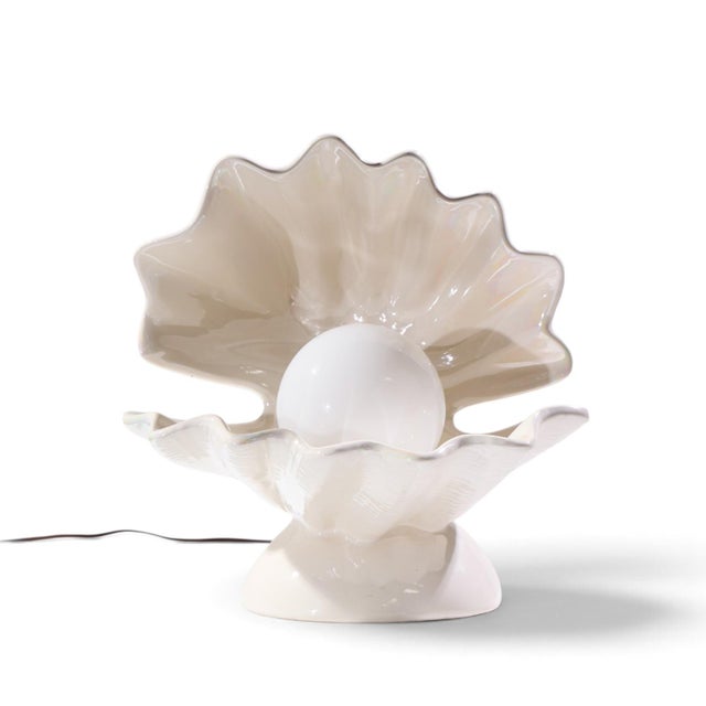 Mid 20th Century Mid 20th Century Mid Century Modern Oyster Shell Shaped Porcelain Lamps - Pair For Sale - Image 5 of 9