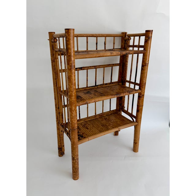 Tan 1970s Tortoiseshell Bamboo Folding Etegere For Sale - Image 8 of 10