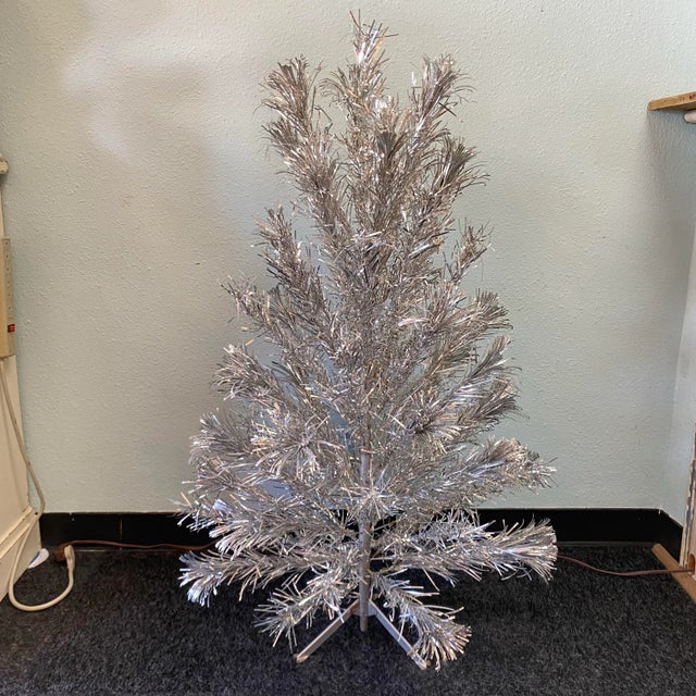 Vintage Mid Century Modern 4 Foot Tinsel Christmas Tree For Sale - Image 4 of 10