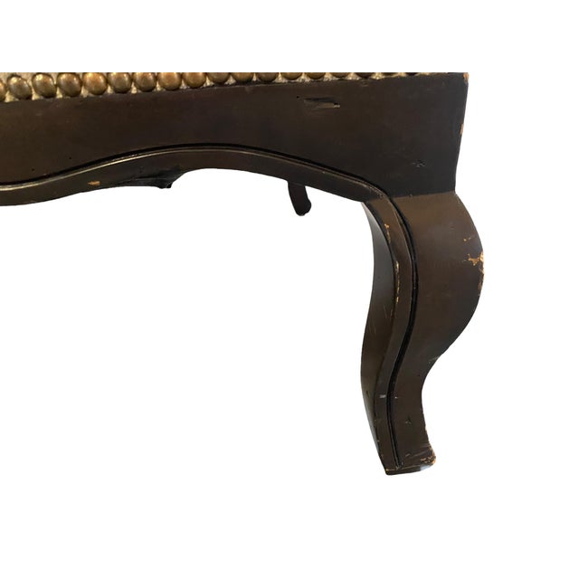 Country French Wood Frame Club Chair & Ottoman For Sale - Image 10 of 12