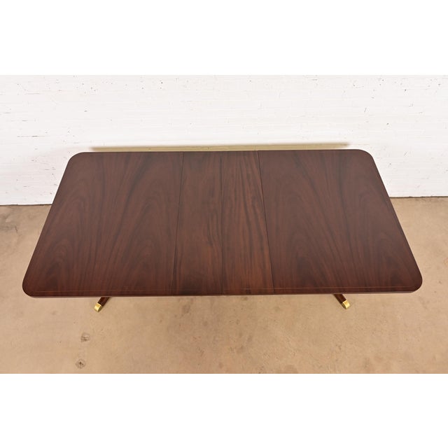 English Baker Furniture Style Georgian Banded Mahogany Double Pedestal Extension Dining Table, Newly Refinished For Sale - Image 3 of 11