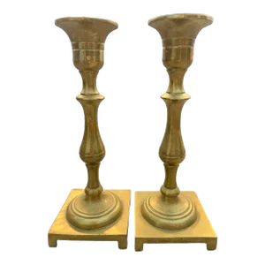 Early 20th Century Solid Brass Cast Candlesticks- a Pair