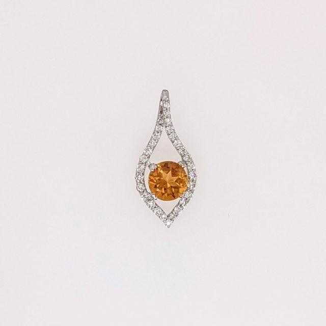2020s Citrine Pendant Necklace With Earth Mined Diamonds in Solid 14k Gold, Round 5mm For Sale - Image 5 of 8