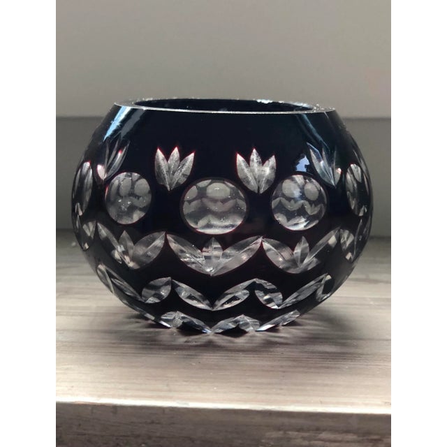 Vintage Bohemian Cut to Clear Crystal Votive Holder in Garnet Red For Sale In Houston - Image 6 of 10