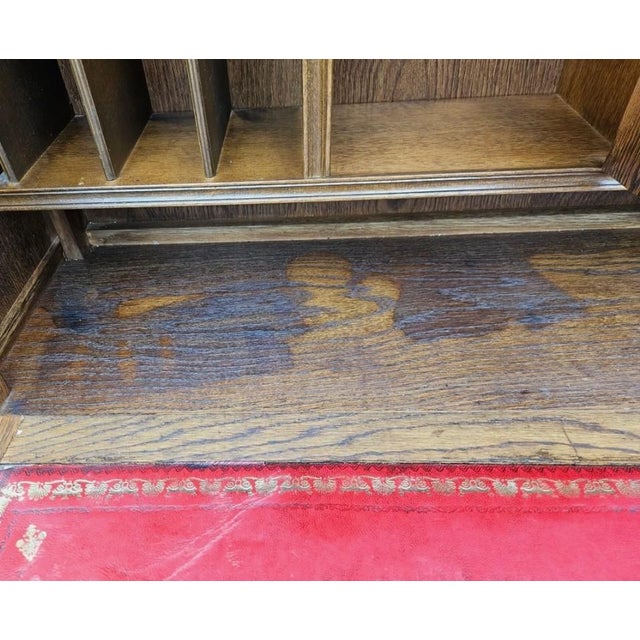 Vintage Oak Wood Bros Desk Cabinet Tudor Shelf Hutch Bookshelf Old Charm Leather For Sale - Image 13 of 18