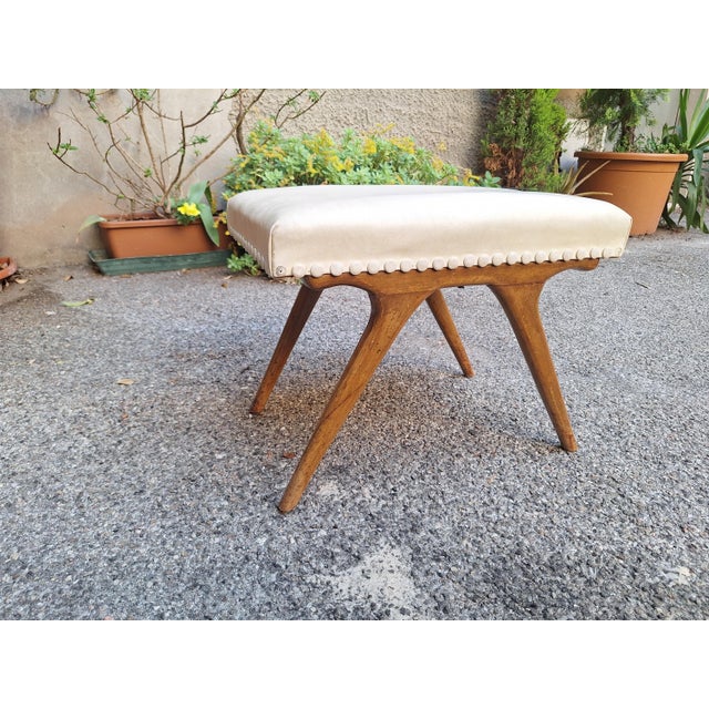 Brown Ottoman in Light Wood with Eco-Leather Upholstery, 1950s For Sale - Image 8 of 9