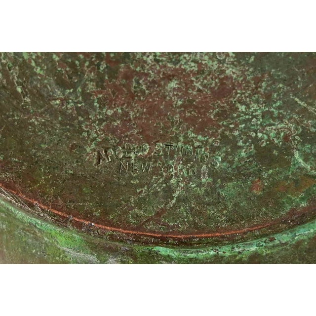 Apollo Studios New York Arts & Crafts Grapevine Pattern Bronze and Slag Glass Ashtray With Matchbox Holder For Sale - Image 10 of 12