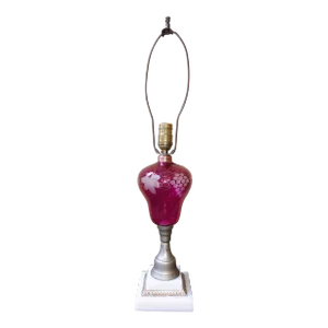 Antique Red Cut to Clear Glass Oil Whale Style Table Lamp Milk Glass Base