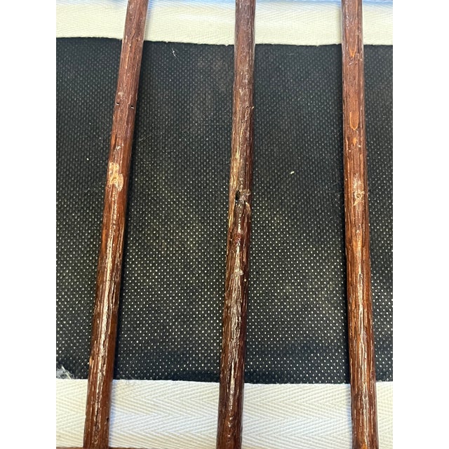 Antique French Provincial Walnut Footstool With Hand-Turned Legs & Blue/Yellow Patchwork Cushion For Sale - Image 10 of 10