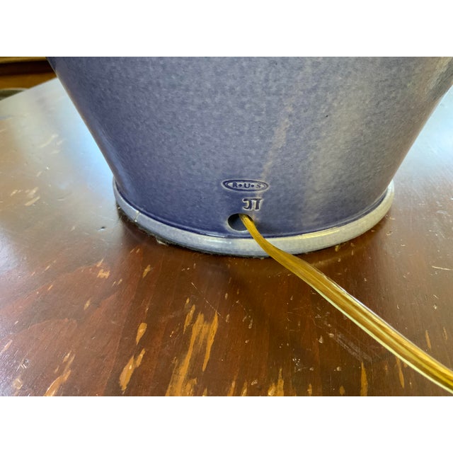 20th Century Ethan Allen by Rockdale Union Stoneware Periwinkle Ceramic Lamp For Sale - Image 9 of 9