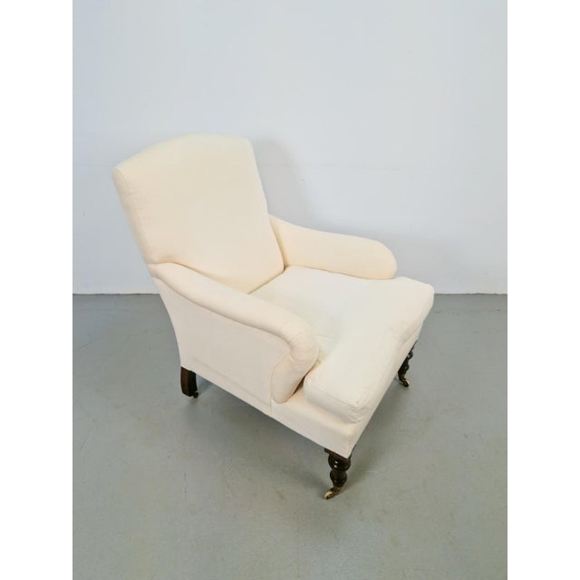 19th Century Classic English Country House Armchair in Linen, 1970s For Sale - Image 4 of 12