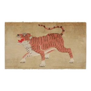 1920s Antique Tiger Runner Rug in Beige-Brown With Red Pictorial, From Rug & Kilim