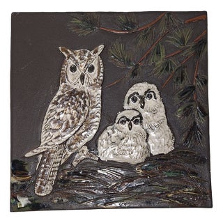 German Handmade Ceramic Owl Wall Hanging, 1970s For Sale