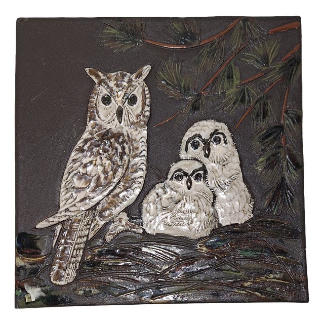 German Handmade Ceramic Owl Wall Hanging, 1970s For Sale