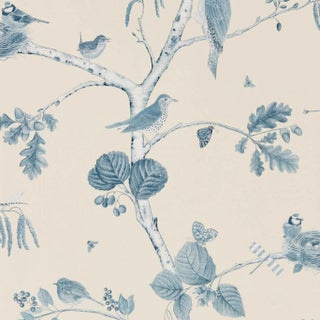 Sanderson Woodland Chorus Wallpaper in Indigo/Ecru - a Sample For Sale