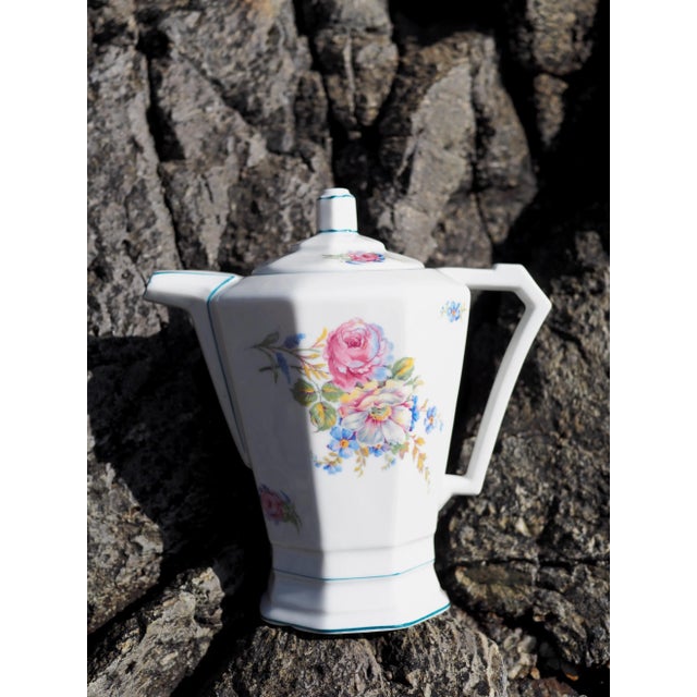 1930s French Limoges Art Deco and Pastoral Style Floral and Angular Coffee Pot For Sale - Image 12 of 13