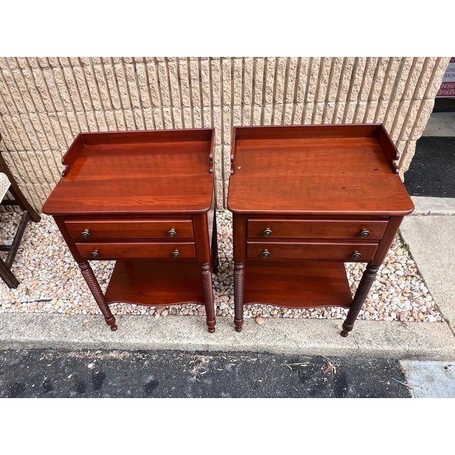 Victorian Pair Solid Cherry Willett Furniture Colonial House 2 Drawers Bedside Tables, Circa 1950s For Sale - Image 3 of 12