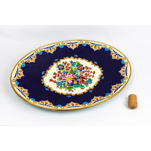 Large Renaissance Oblong Enamel Floral Platter by Maurice-Paul Chevallier for Longwy Manufactory, France, 1960s For Sale - Image 6 of 11