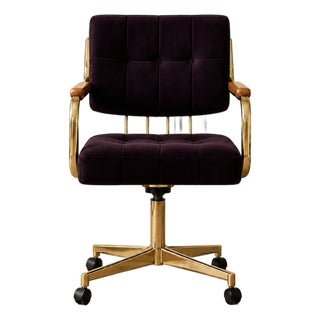 Vintage Plum Velvet Swivel Chair For Sale