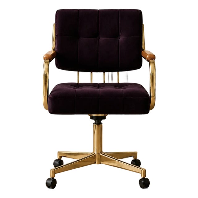 Vintage Plum Velvet Swivel Chair For Sale