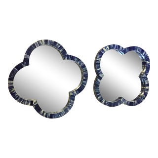 Blue Bone Inlay Quatrefoil Mirrors or Trays - a Pair For Sale