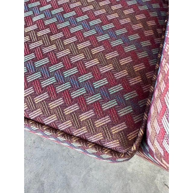 Bold and sculptural, this 1980s Postmodern sofa by Classic Gallery is designed in the style of Milo Baughman, reflecting...