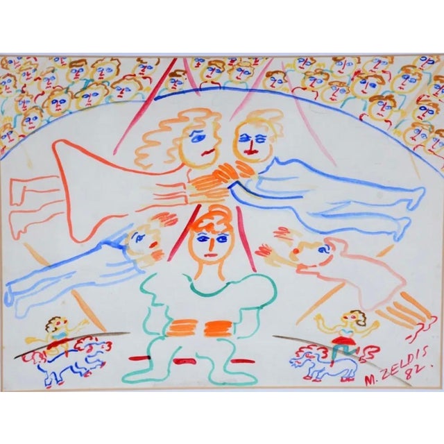 MALCAH ZELDIS Circus, Trapeze Artists and Acrobats gouache on paper Hand signed and dated bottom right. titled in pencil...