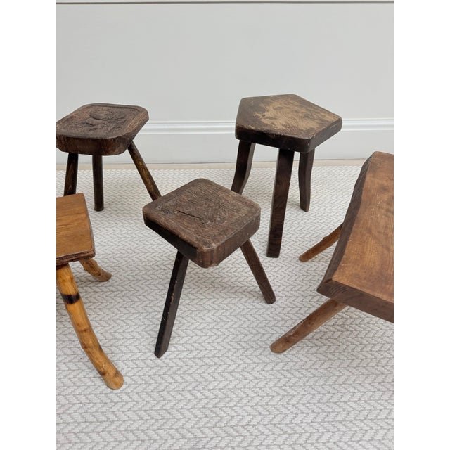 Vintage Oak Three-Legged Stool, 1950s For Sale - Image 6 of 8