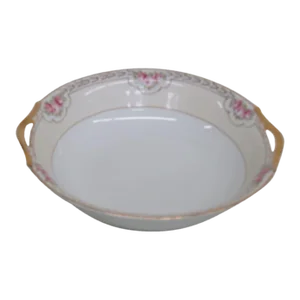Nippon Japan Porcelain Hand Painted Pink Floral Bowl With Handles