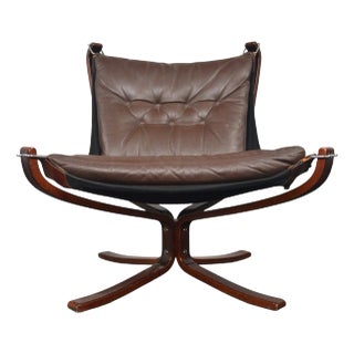 Mid 20th Century Lowback Falcon Lounge Chair in Brown Leather For Sale