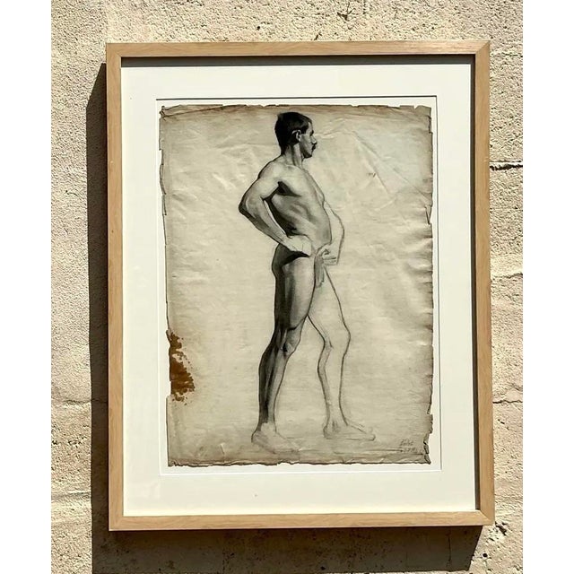 Vintage 1930s Original Pencil Sketch of Man For Sale - Image 12 of 12