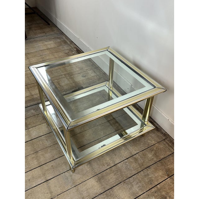 Side table / coffee table / end table in gilded brass and 2 2-tone glass tops in vintage Hollywood regency style 1970....