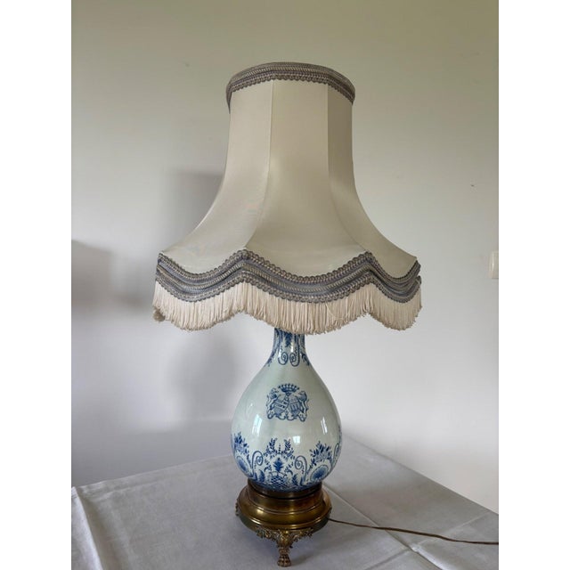 Antique Table Lamp in High-Fire Blue Earthenware with Bronze Tripod Base, 1800s For Sale - Image 10 of 10