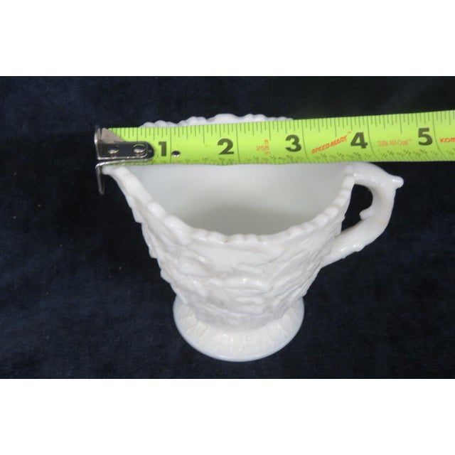 White Mid 20th Century Westmoreland Bramble Maple Leaf Pattern White Milk Glass Creamer Pitcher For Sale - Image 8 of 17