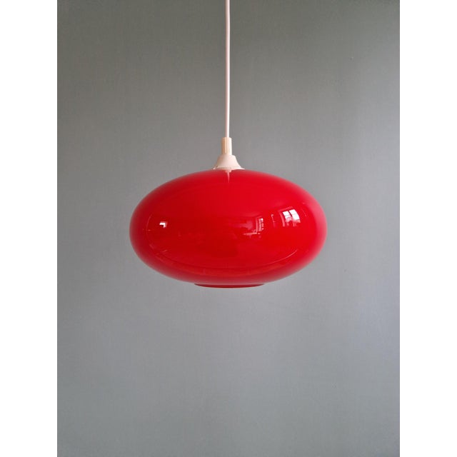 Vintage Red Opaline Glass Pendant Light, 1960s For Sale - Image 9 of 11