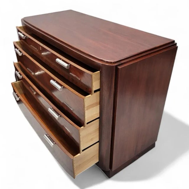 Vintage Art Deco Style Flame Mahogany Chests of Drawers, Timeless Elegance by Ralph Lauren - Pair Offering a pair of...